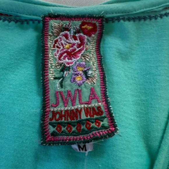 New with tags, Johnny Was Aqua Floral Embroidered Tunic - Picture 3 of 5